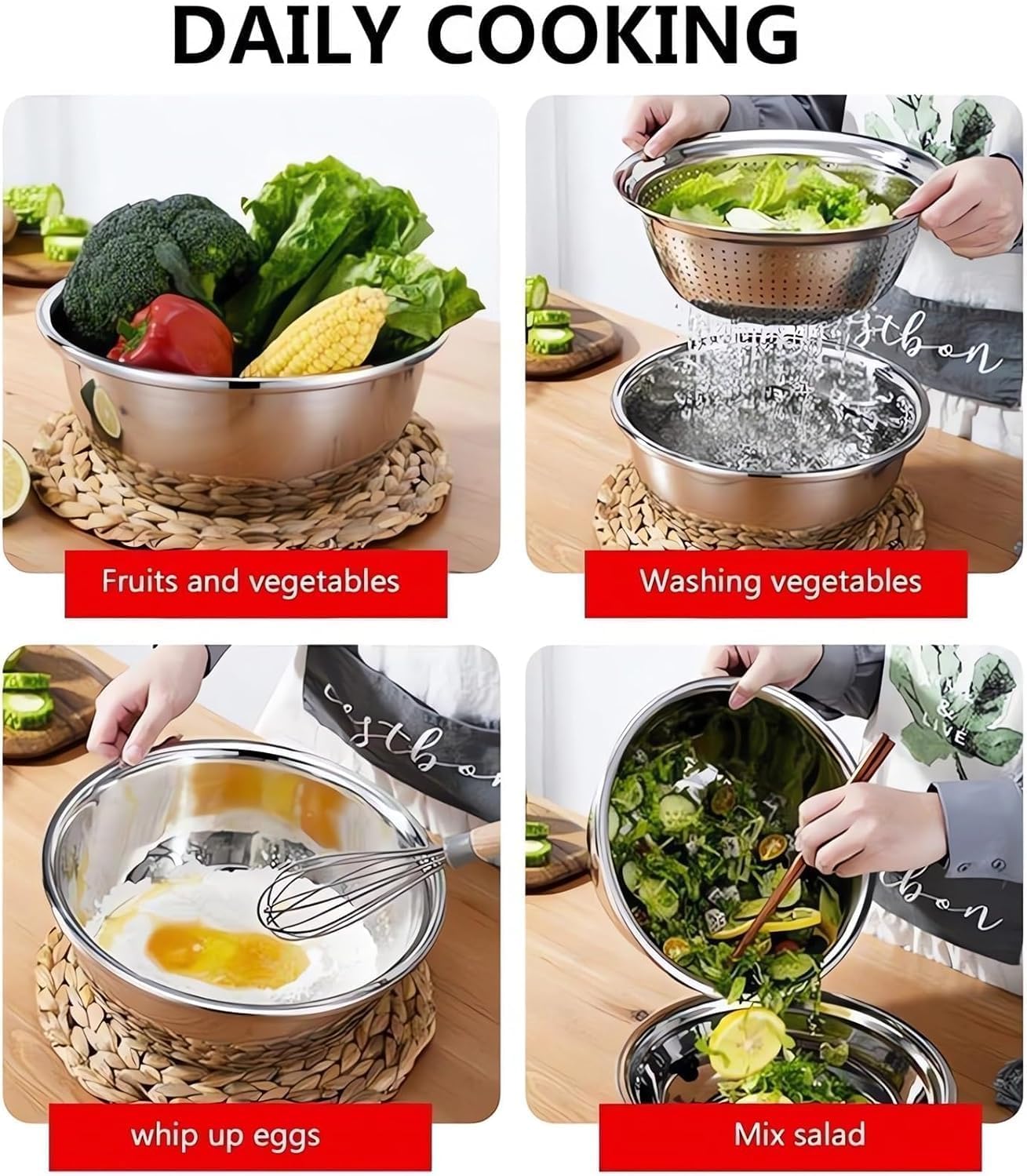 3-in-1 Stainless Steel Basin with Grater, Slicer & Salad Maker Bowl